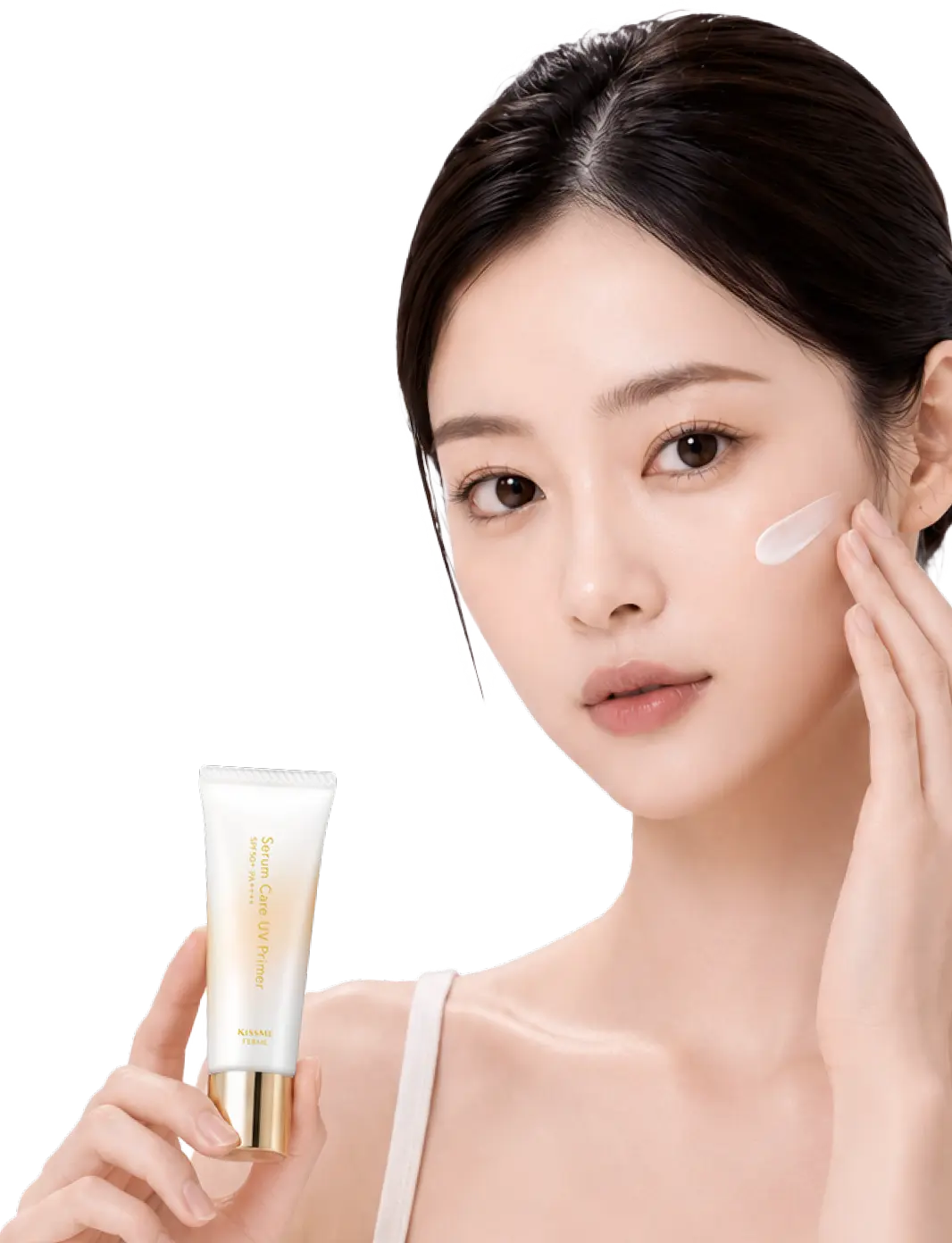 模特兒示範水潤持久精華妝前乳