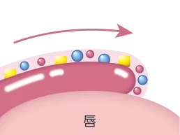 塗抹時：配方滑順延展並均勻包覆雙唇